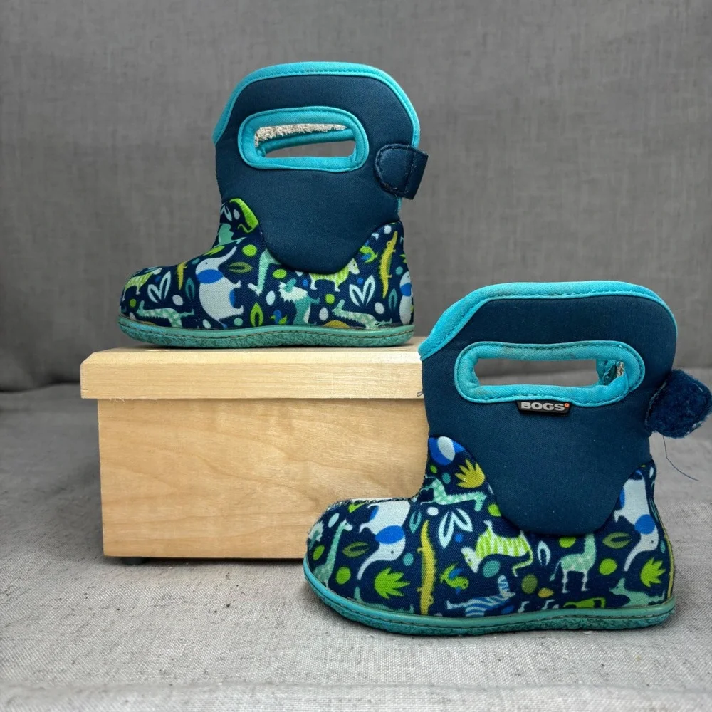 Bogs Baby Boots Safari Animal Print Blue Green Insulated Waterproof Boots Size 5